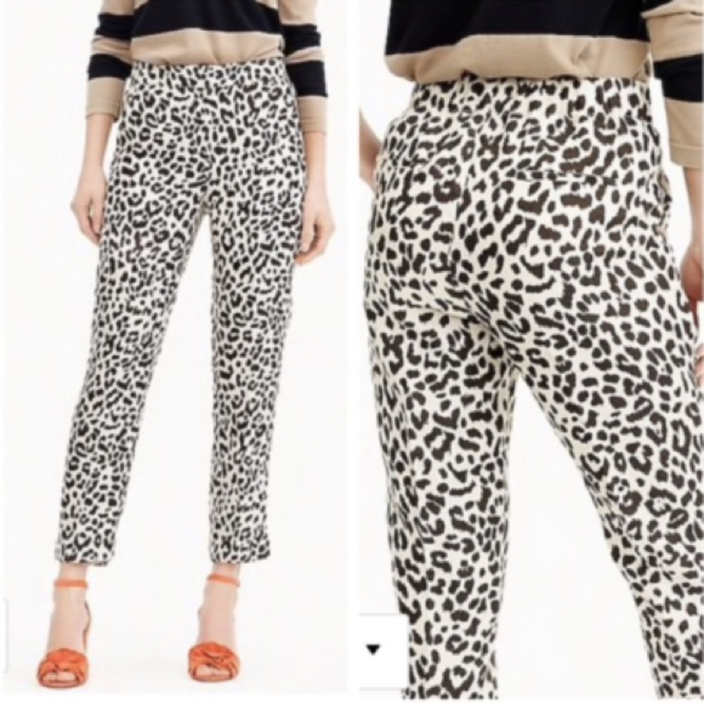 J. Crew Favorite Fit Linen Snow Leopard Print Trousers Ankle Pants Sz 4 Business
